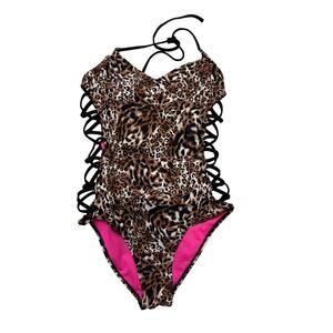 Bongo Leopard Print Cutout One Piece Swimsuit SZ SM